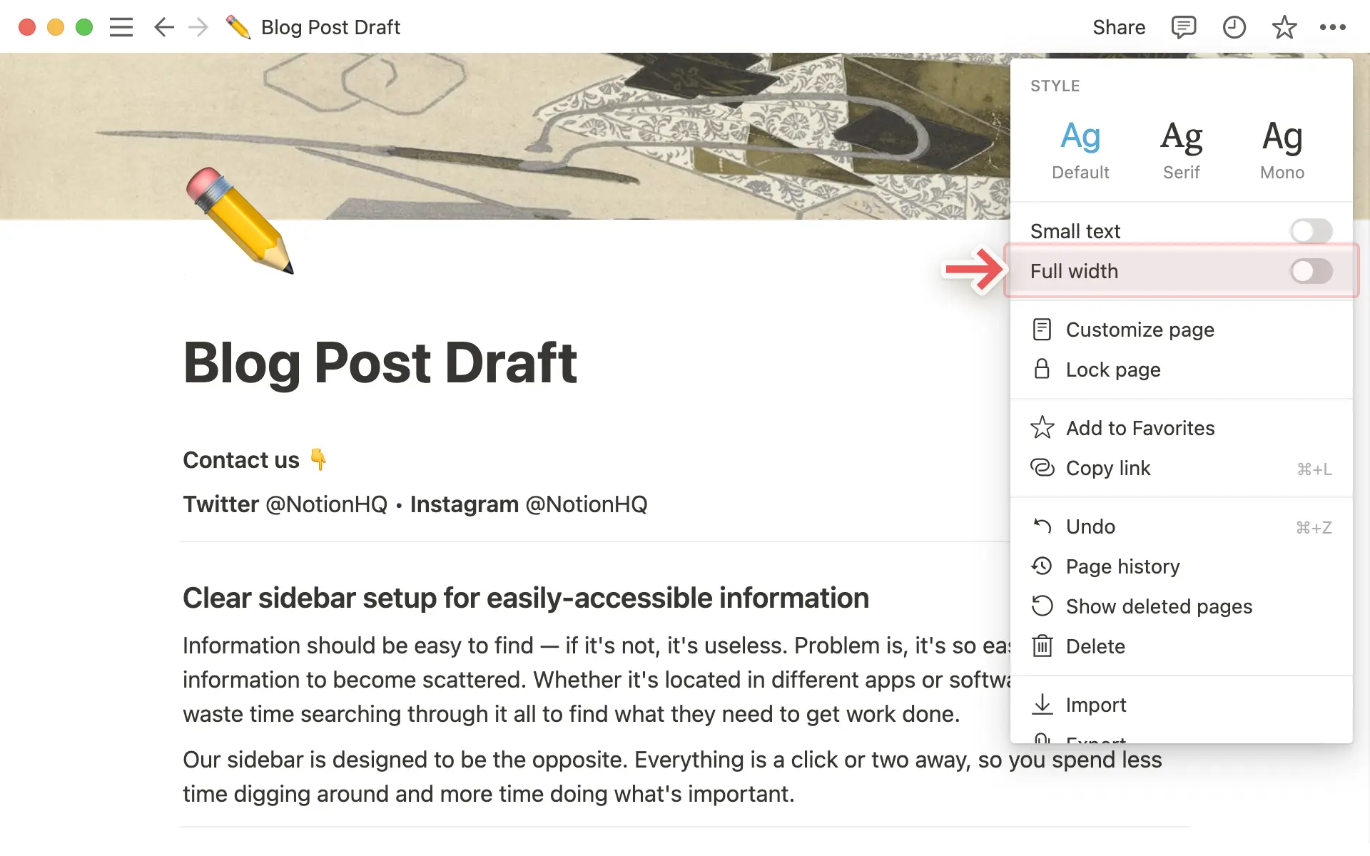 Full width page