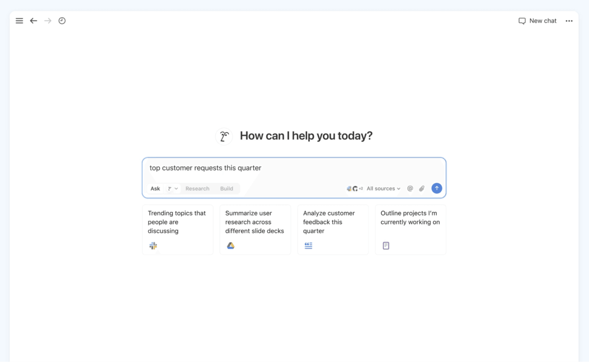 A screenshot of a sample question in Notion’s Enterprise Search feature.