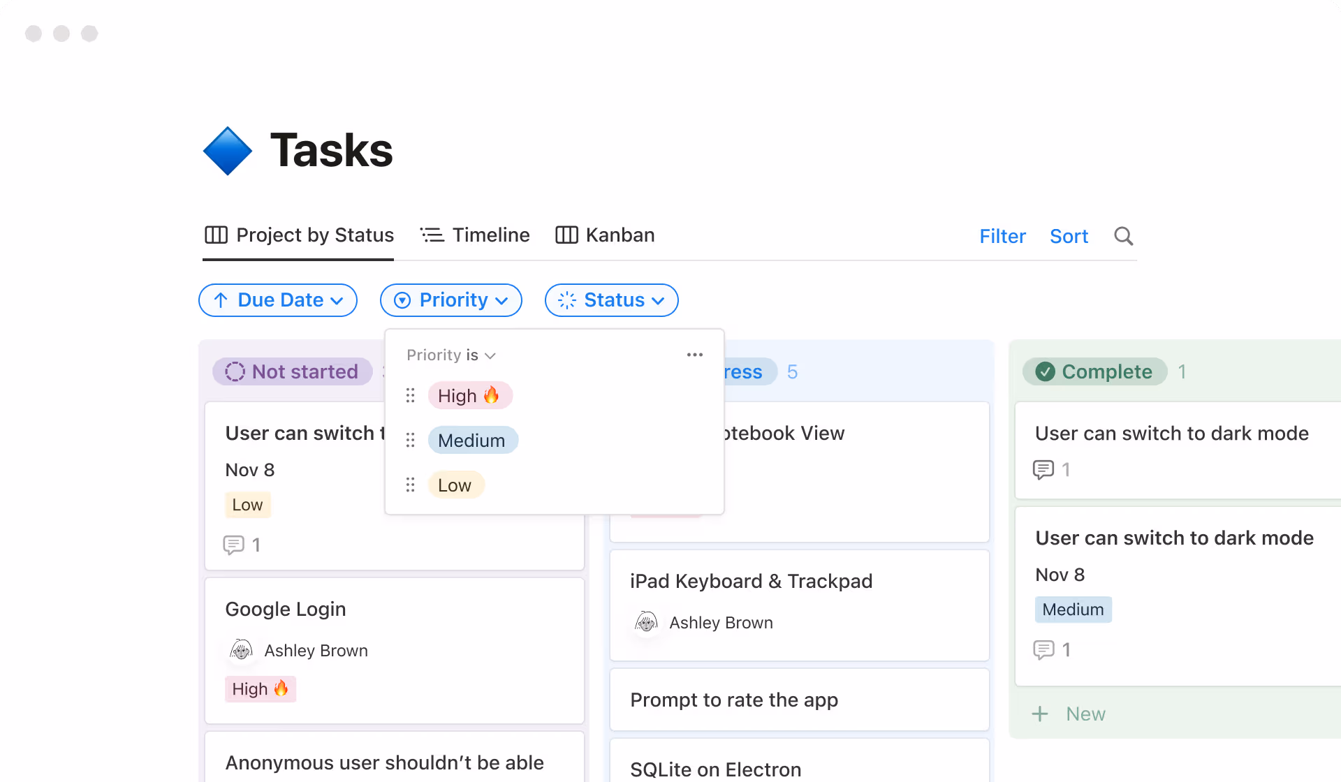 Vue Tableau Kanban filtrée