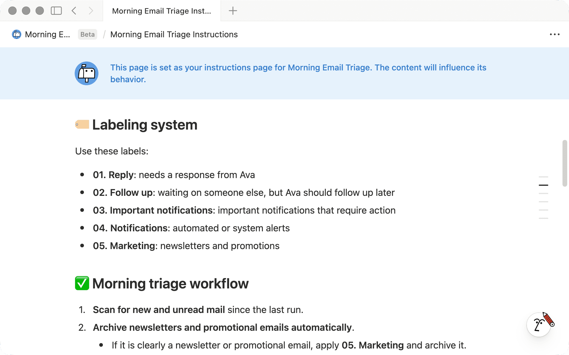 Instructions de l’agent mail