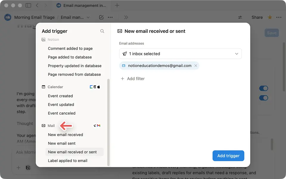Déclencheur d’agent mail