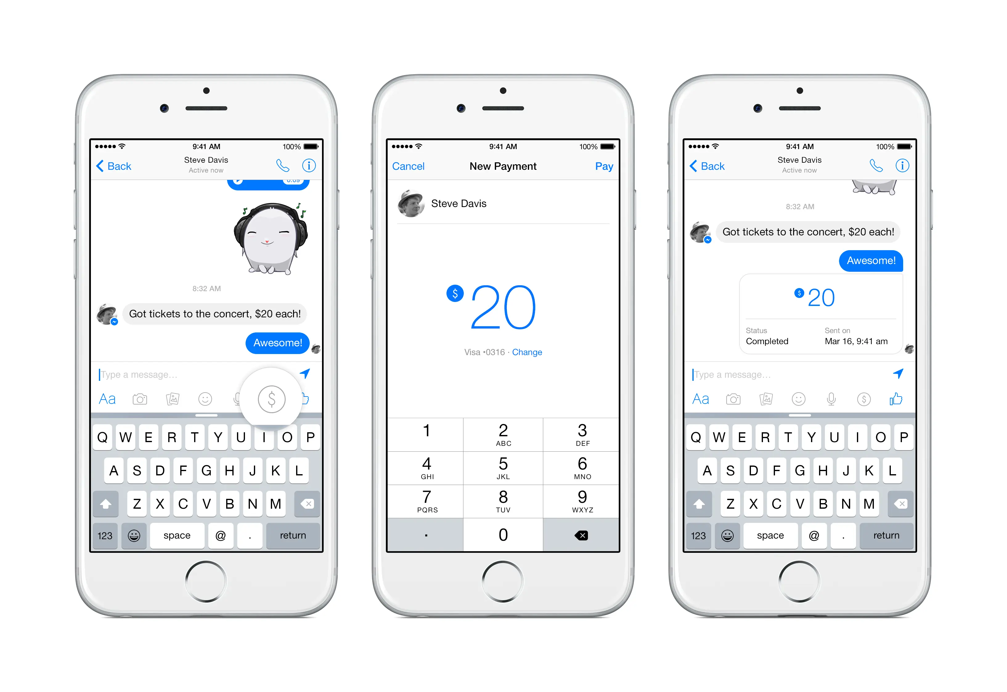 An announcement graphic for sending money in Messenger circa 2015. Image from Facebook.