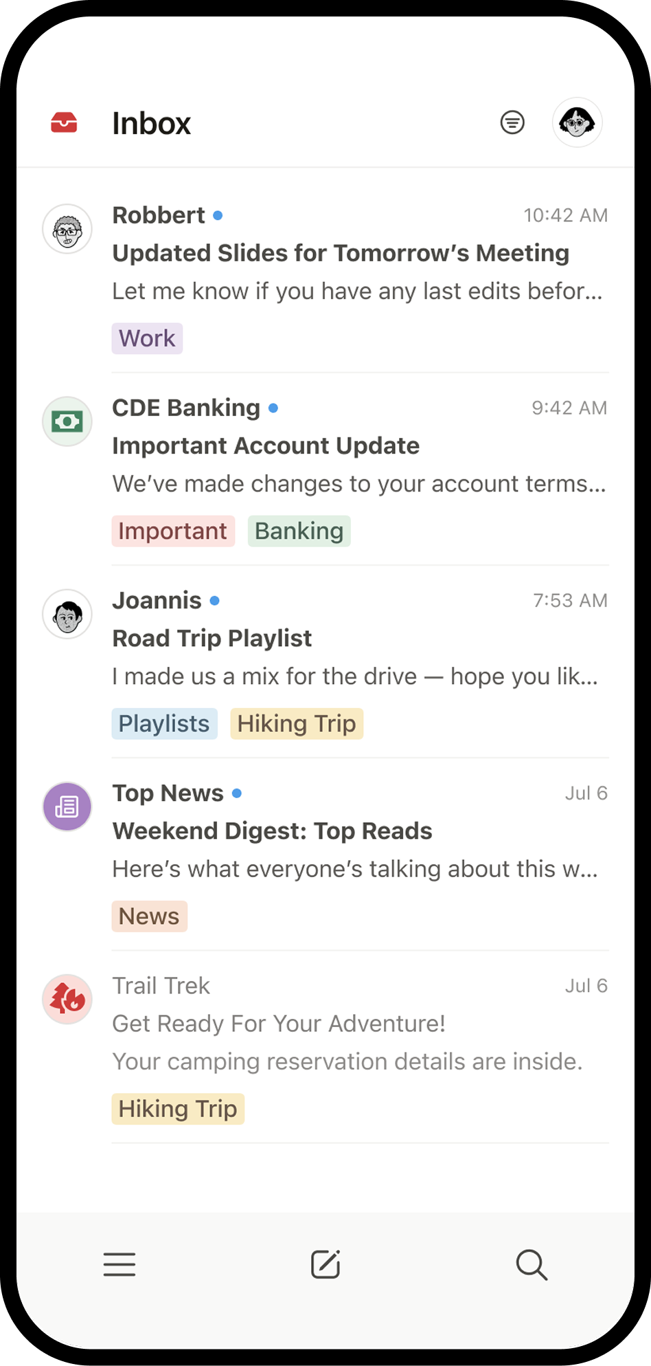 Ein Screenshot von Notion Mail auf dem Handy